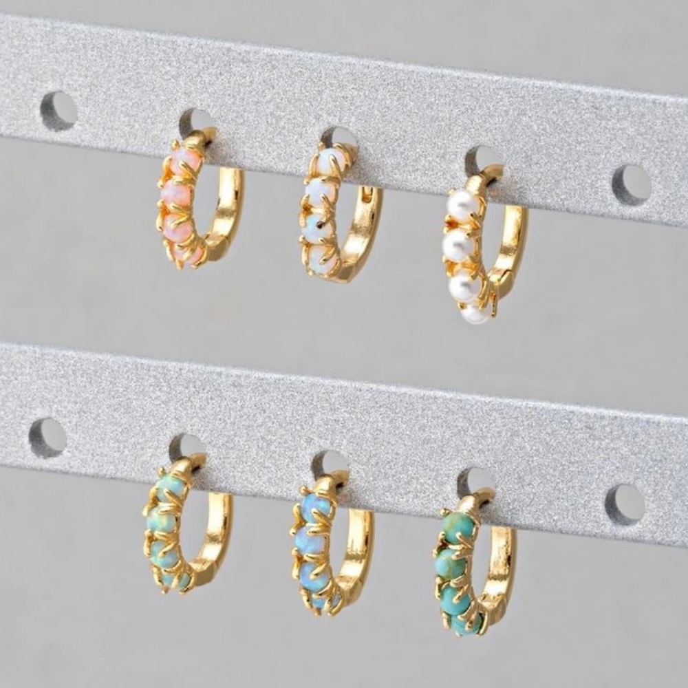 Elegant Light Pink Opal Gold Hoop Earrings